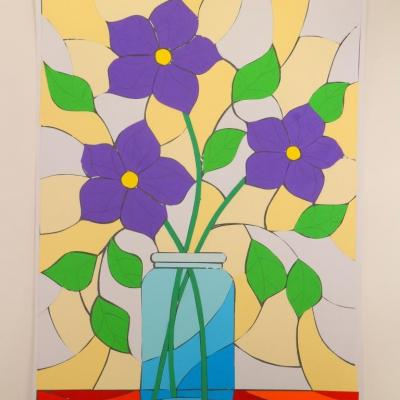 Tableau quilling, fleurs dans un vase étape 1