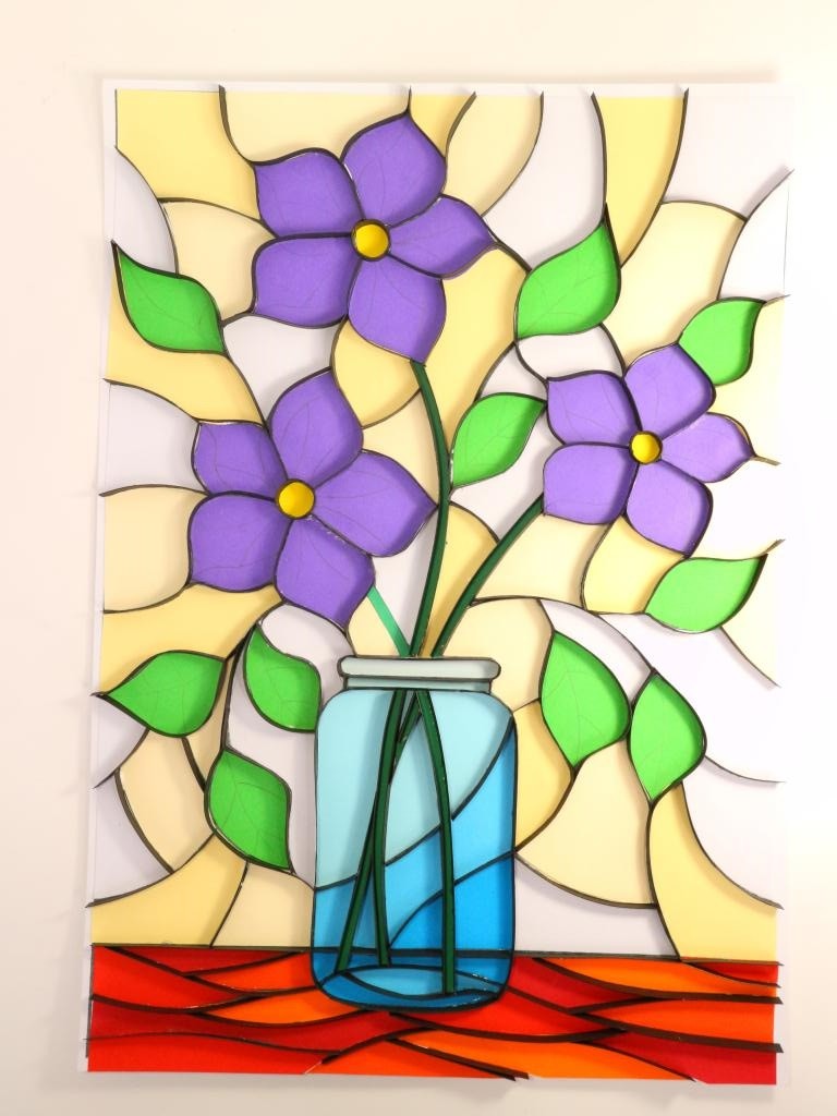 Tableau quilling, fleurs dans un vase étape 2