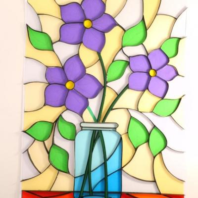 Tableau quilling, fleurs dans un vase étape 2