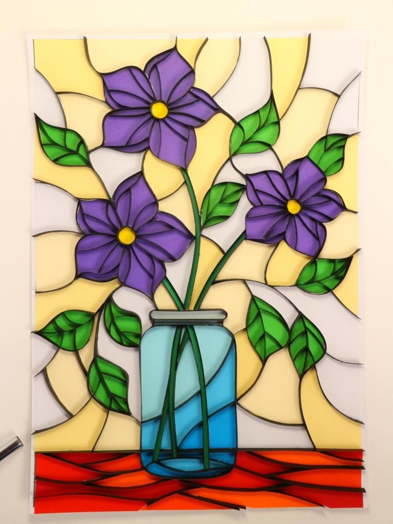 Tableau quilling, fleurs dans un vase étape 3