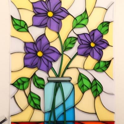 Tableau quilling, fleurs dans un vase étape 3