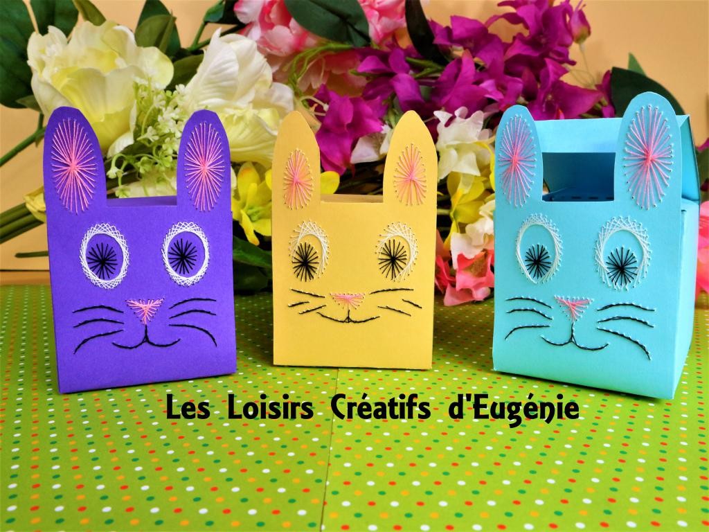 Broderie sur papier boîte de Pâques lapin