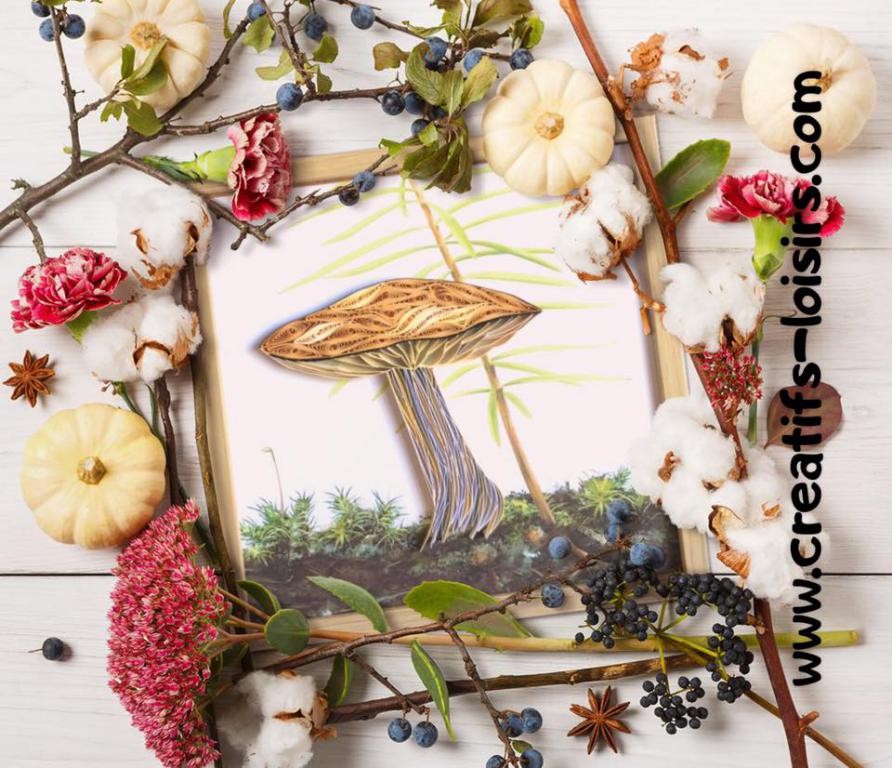 Tableau quilling d'automne, champignon marron