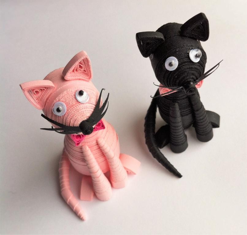 Quilling 3D : chats rose et noir