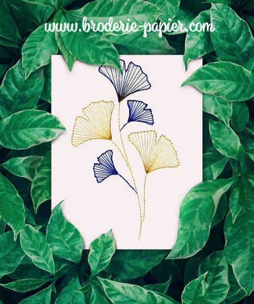 Broderie sur papier Feuille de ginkgo