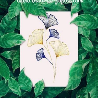 Broderie sur papier Feuille de ginkgo