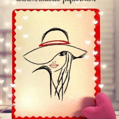 Broderie sur papier la fille au grand chapeau