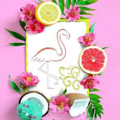 Broderie sur papier Flamant rose