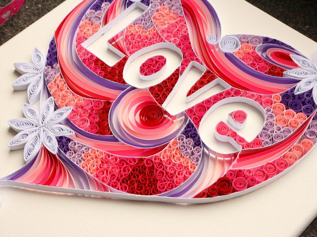 Tableau quilling cœur love détail