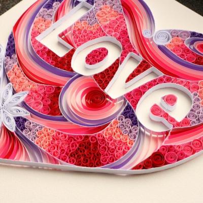 Tableau quilling cœur love détail