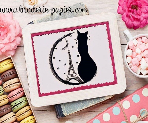 Broderie sur papier le chat de Paris