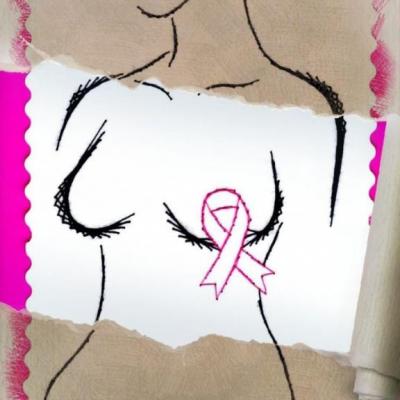 Broderie sur papier la femme au ruban ( cancer du sein )