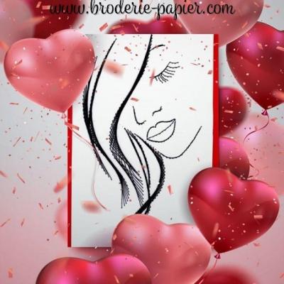 Broderie sur papier Portrait de femme aux cheveux longs