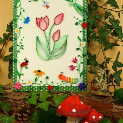 Tableau quilling petites fleurs et animaux