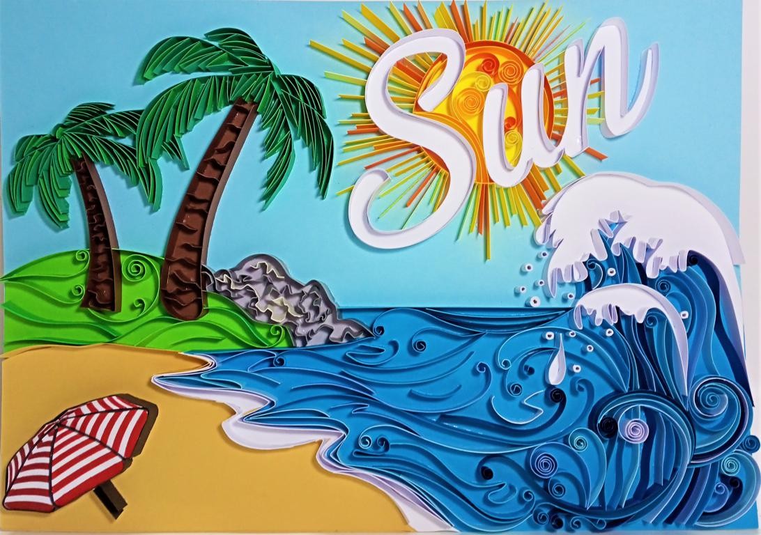 Tableau quilling SUN paysage plage, mer et palmier