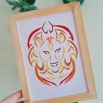 Broderie sur papier Signe du zodiaque LION