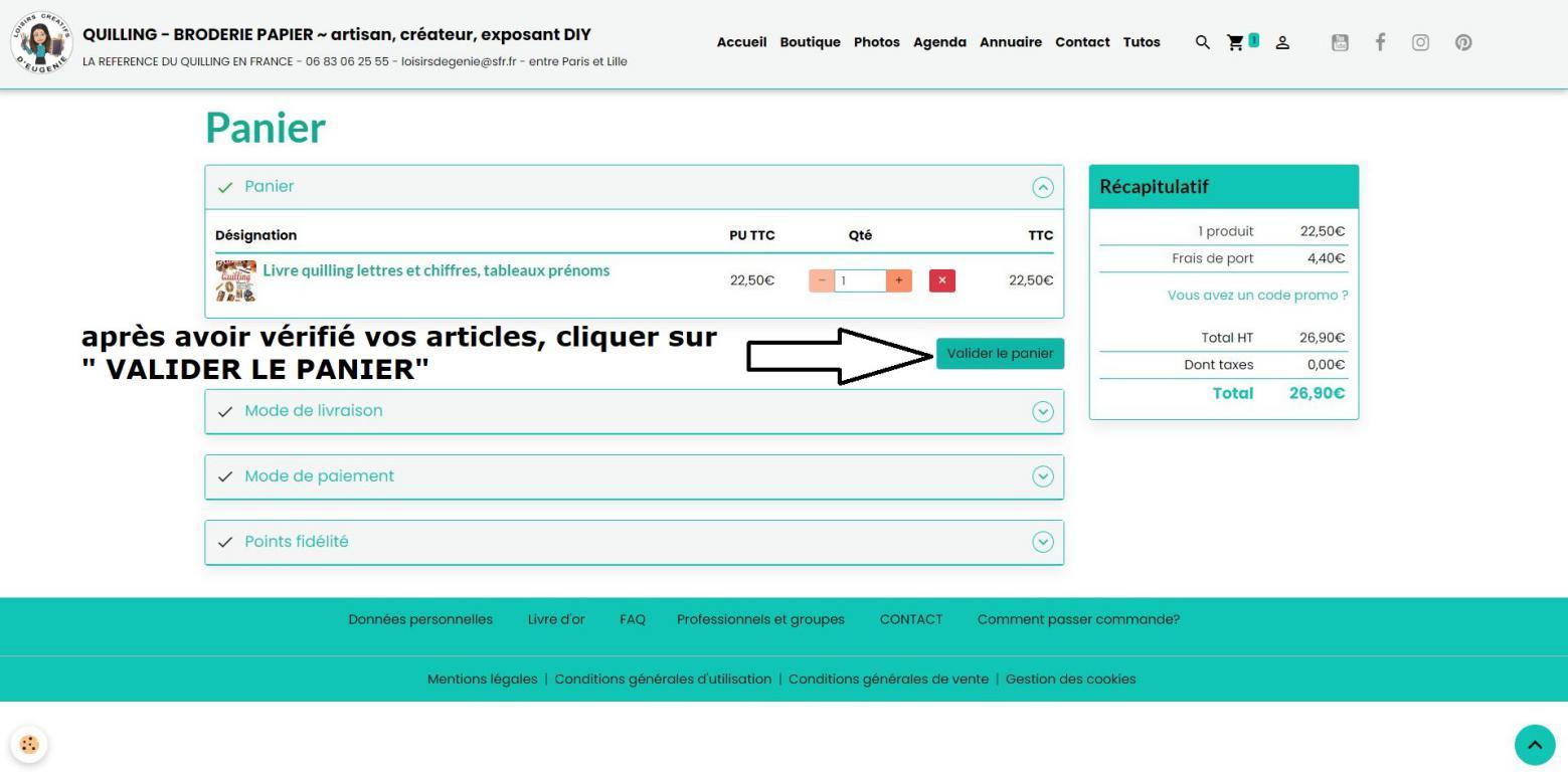 01 valider son panier verifier articles produits quilling