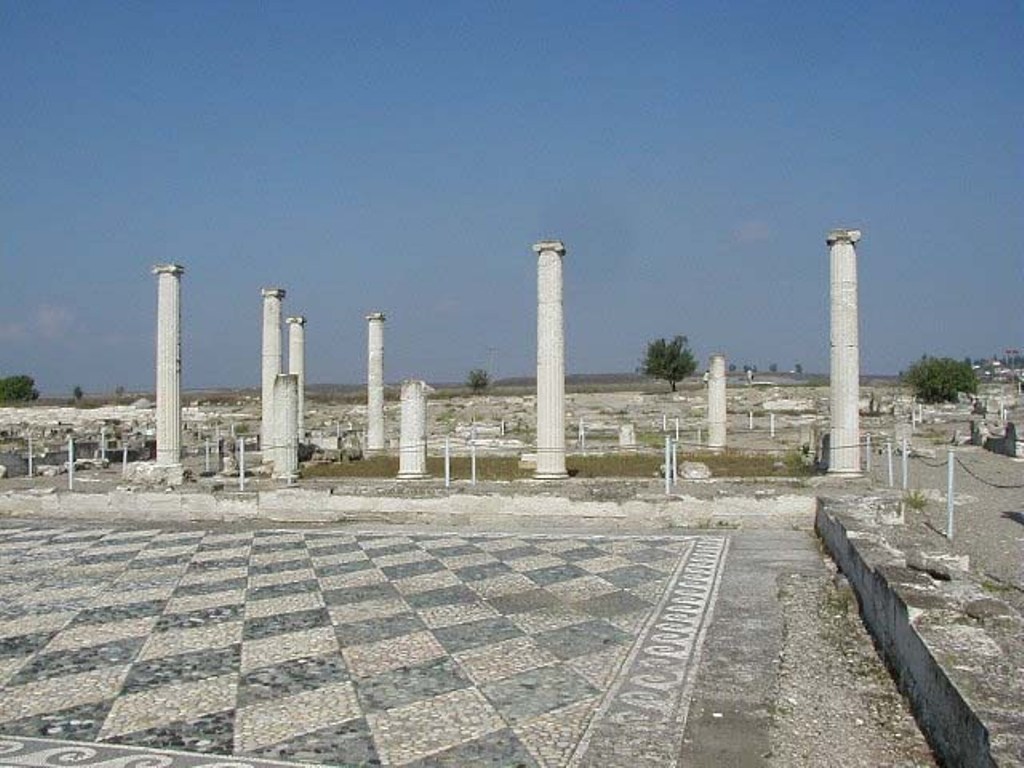 grece atrium avec mosaique de galets a decor geometrique demeure de pella