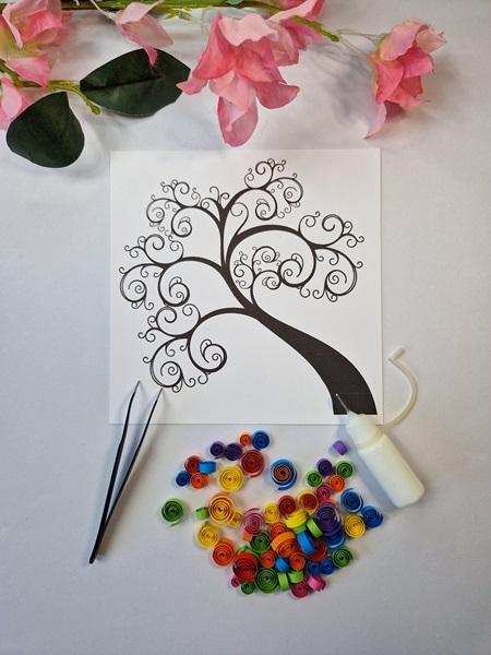 04 tuto quilling arbre de vie facile gratuit debutant diy paper craft coller pipette