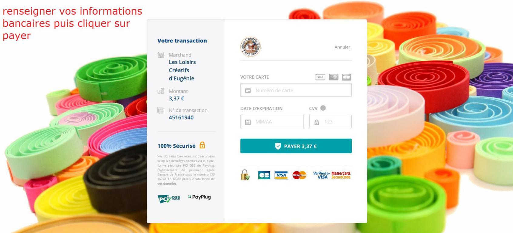 11 paiement par cb renseignet numero de carte boutique en ligne loisirs creatifs eugenie quilling broderie papier