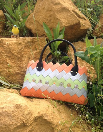 création cliente vannerie papier sac à main orange