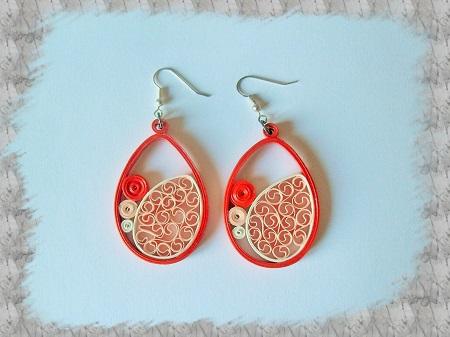 Bijoux boucles d oreille quilling dentelle orange paper art paperolles diy jewly