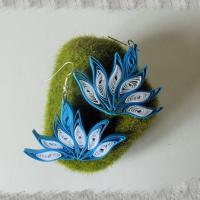 Bijoux boucles d oreille quilling lotus bleu et blanc 01
