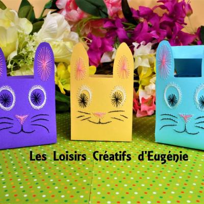 Broderie sur papier boite lapin paques surprise fil tendu string art