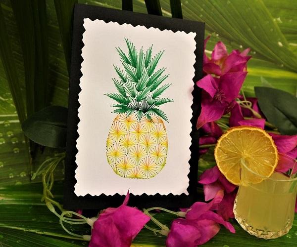 Broderie sur papier carte a broder ananas tropical