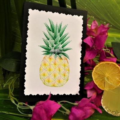 Broderie sur papier carte a broder ananas tropical