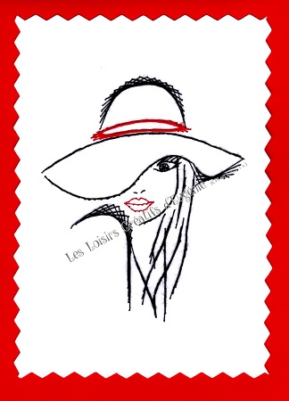 Broderie sur papier carte a broder la fille au chapeau les loisirs creatifs d eugenie