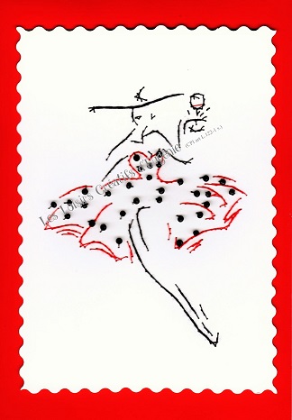 Broderie sur papier carte a broder le petite robe rouge a pois noirs loisirs creatifs d eugenie