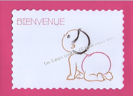 Broderie sur papier carte a broder loisirs creatifs bebe a 4 pattes fille
