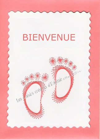 Broderie sur papier carte a broder loisirs creatifs bebe bienvenue pieds fille