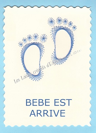 Broderie sur papier carte a broder loisirs creatifs bebe est arrive garcon pieds