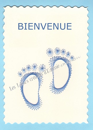 Broderie sur papier carte a broder loisirs creatifs bebe pieds bienvenue garcon