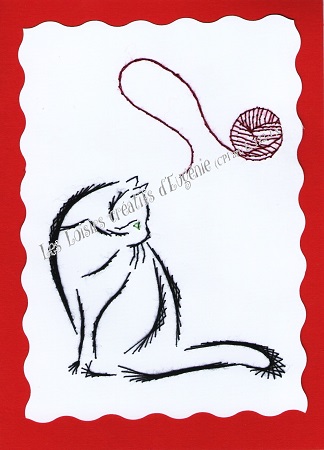 Broderie sur papier carte a broder loisirs creatifs chat a la pelote