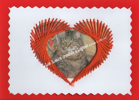 Broderie sur papier carte a broder loisirs creatifs coeur cadre enfant phot de chat