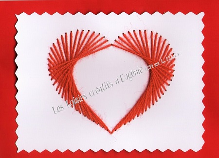Broderie sur papier carte a broder loisirs creatifs coeur cadre rouge enfant