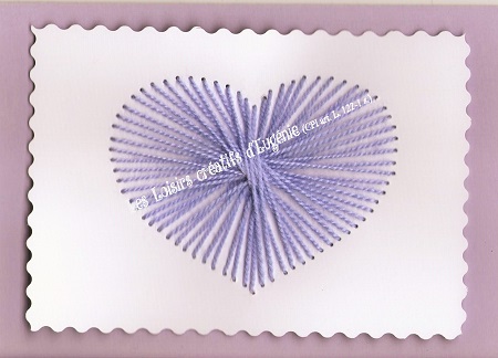 Broderie sur papier carte a broder loisirs creatifs coeur enfant parme violet