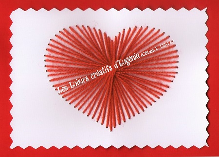 Broderie sur papier carte a broder loisirs creatifs coeur enfant rouge