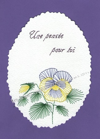 Broderie sur papier carte a broder loisirs creatifs pensee violet