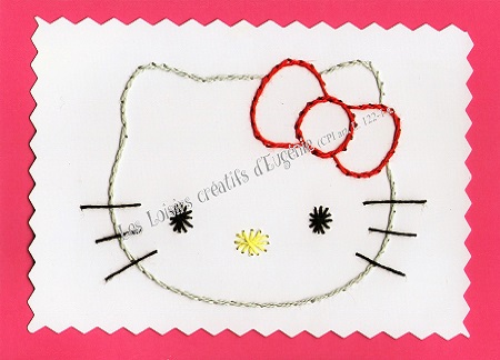 Broderie sur papier carte a broder loisirs creatifs tete de chat rose