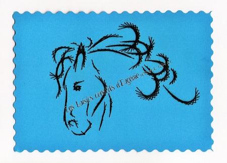 Broderie sur papier carte a broder loisirs creatifs tete de cheval bleu