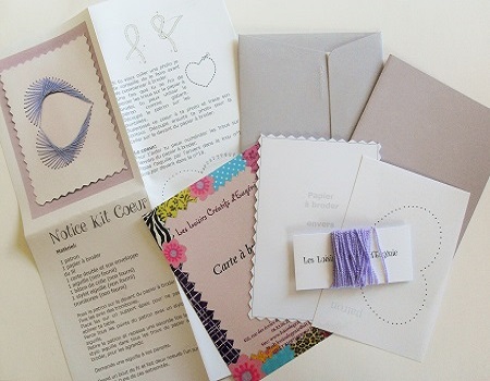 Broderie sur papier loisirs creatifs cadre coeur parme enfant