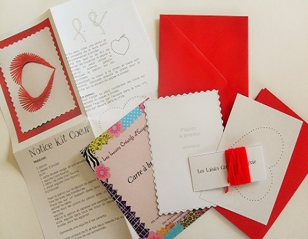 Broderie sur papier loisirs creatifs cadre coeur rouge enfant