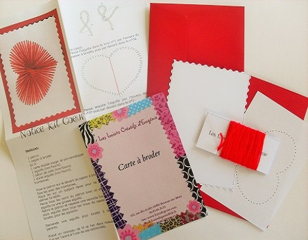 Broderie sur papier loisirs creatifs coeur rouge enfant