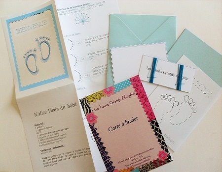 Broderie sur papier loisirs creatifs pieds garcon bienvenue