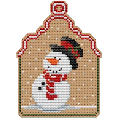 Broderie sur papier point de croix carton feuille perfore trou brun marron bonhomme de neige