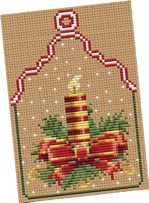 Broderie sur papier point de croix carton feuille perfore trou brun marron bougie noel